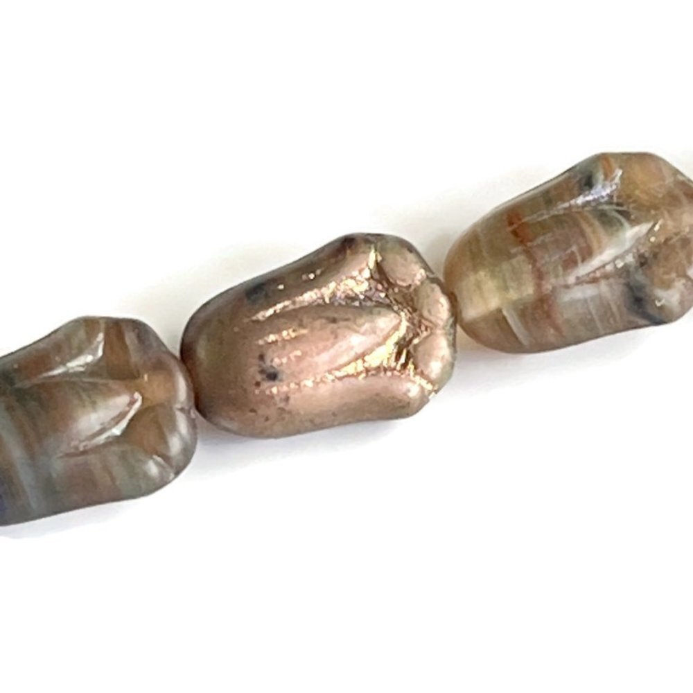 As Low as $2 Copper Wash Hurricane Tulip Pressed Czech Beads 10mm x 7mm (16)